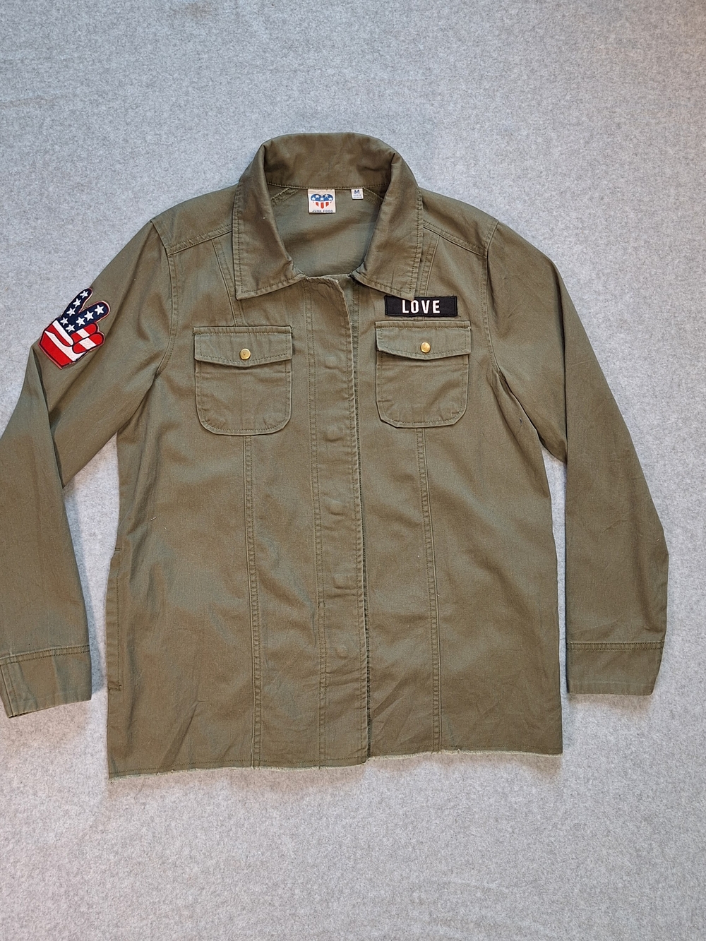 Junk Food Clothing Olive Green Military-Style Jacket with LOVE/Peace Patch